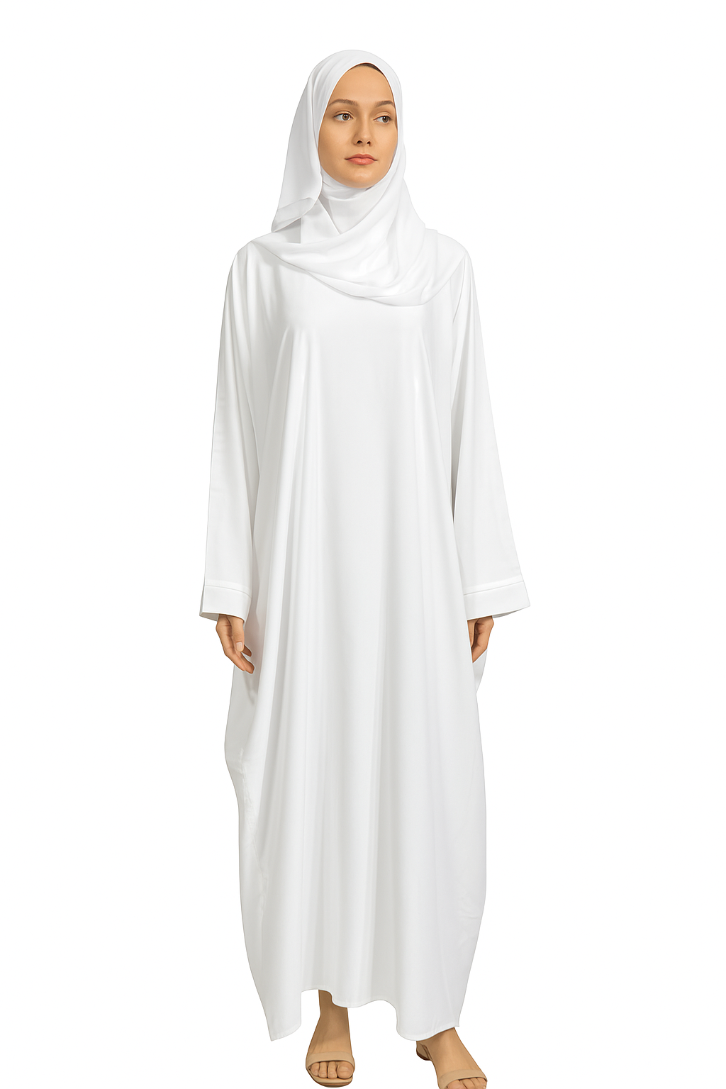 White Layan Korean Nida Abaya for Women